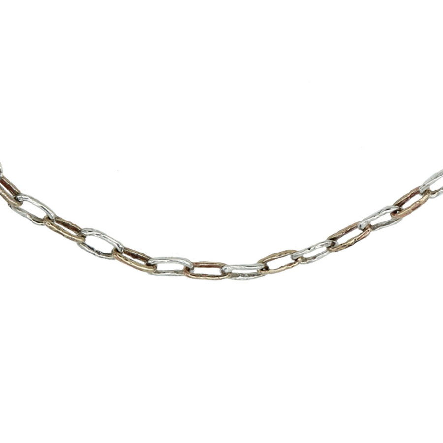 Collana  girocollo unisex maglia anelli rettangolari argento 925 e bronzo - CA055b
