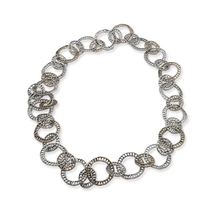 Collana lunga maglie anelli argento 925 e bronzo - CA061