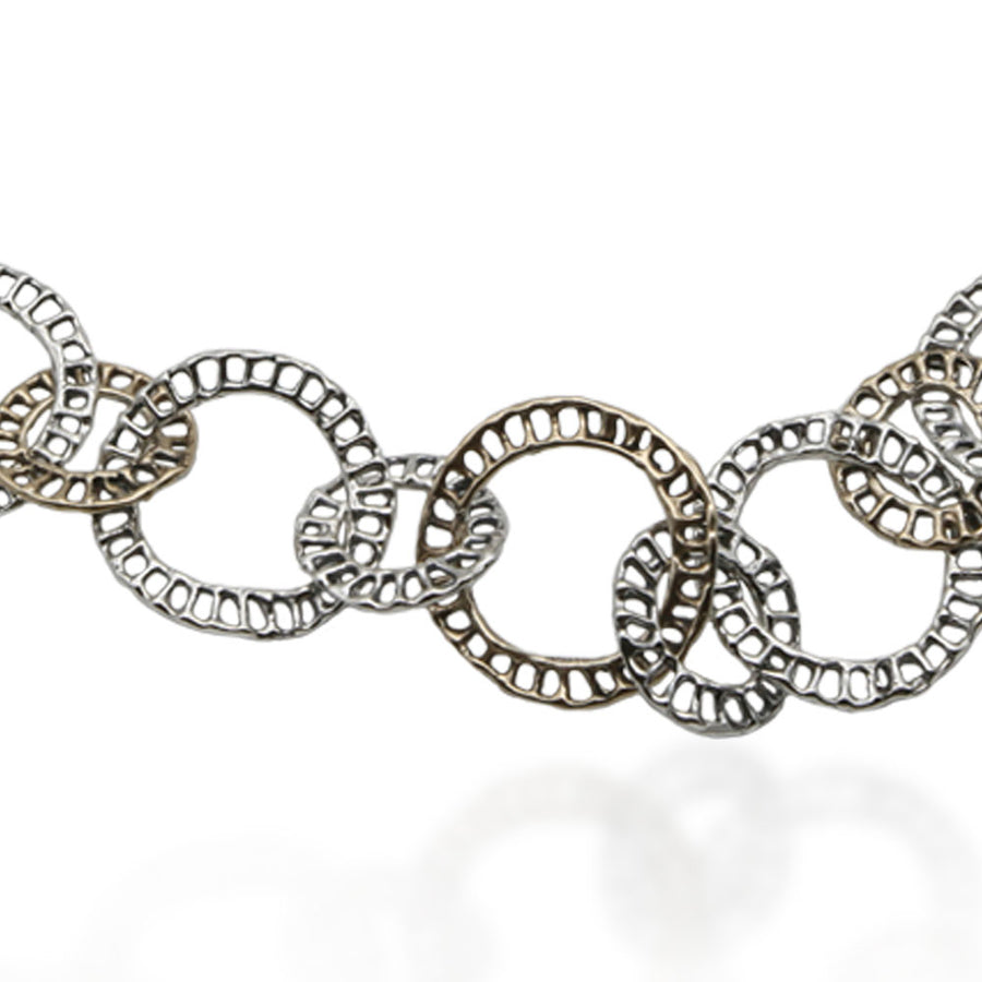 Collana lunga maglie anelli argento 925 e bronzo - CA061