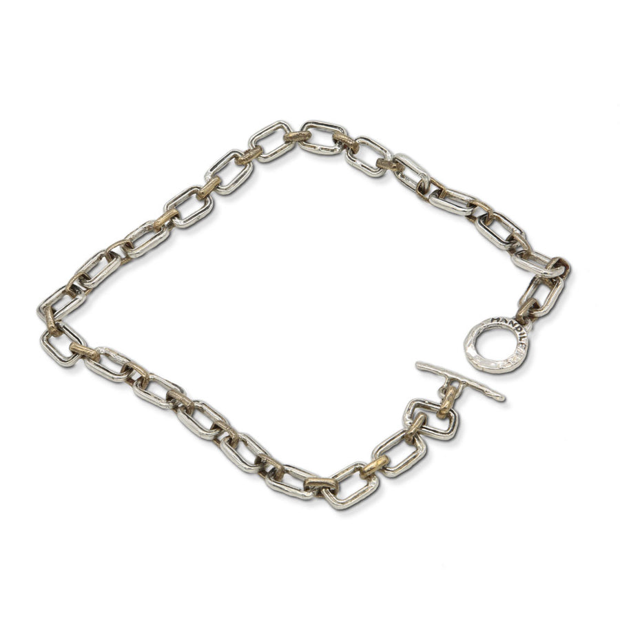 Collana lunga unisex catena maglie rettangolari argento 925 e bronzo - CA064b