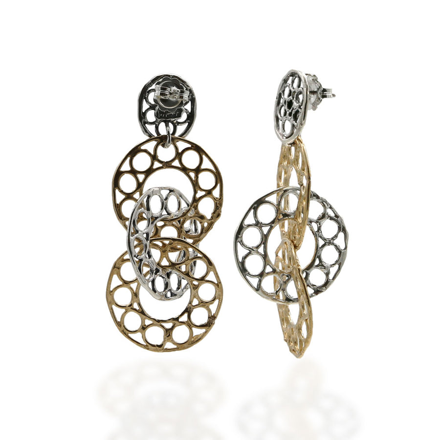 Orecchini pendenti tre cerchi argento 925 e bronzo - ORA021b