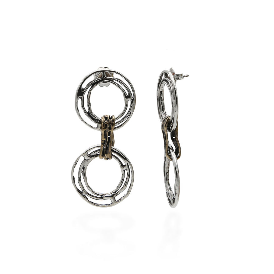 Orecchini pendenti due cerchi argento 925 e bronzo - ORA028