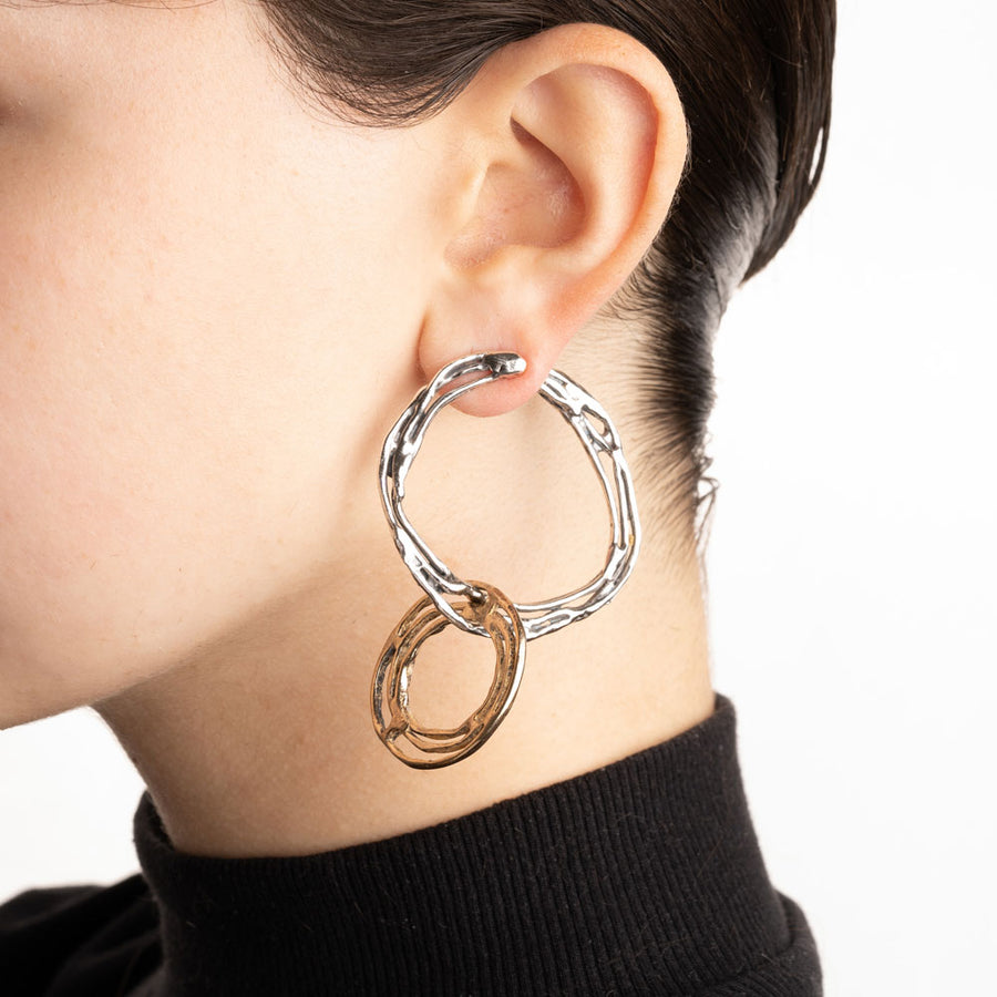 Orecchini pendenti cerchi argento 925 e bronzo - ORA048
