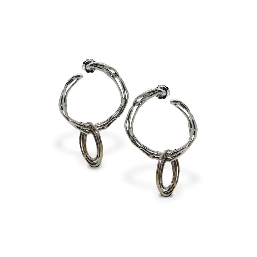 Orecchini pendenti cerchi argento 925 e bronzo - ORA048