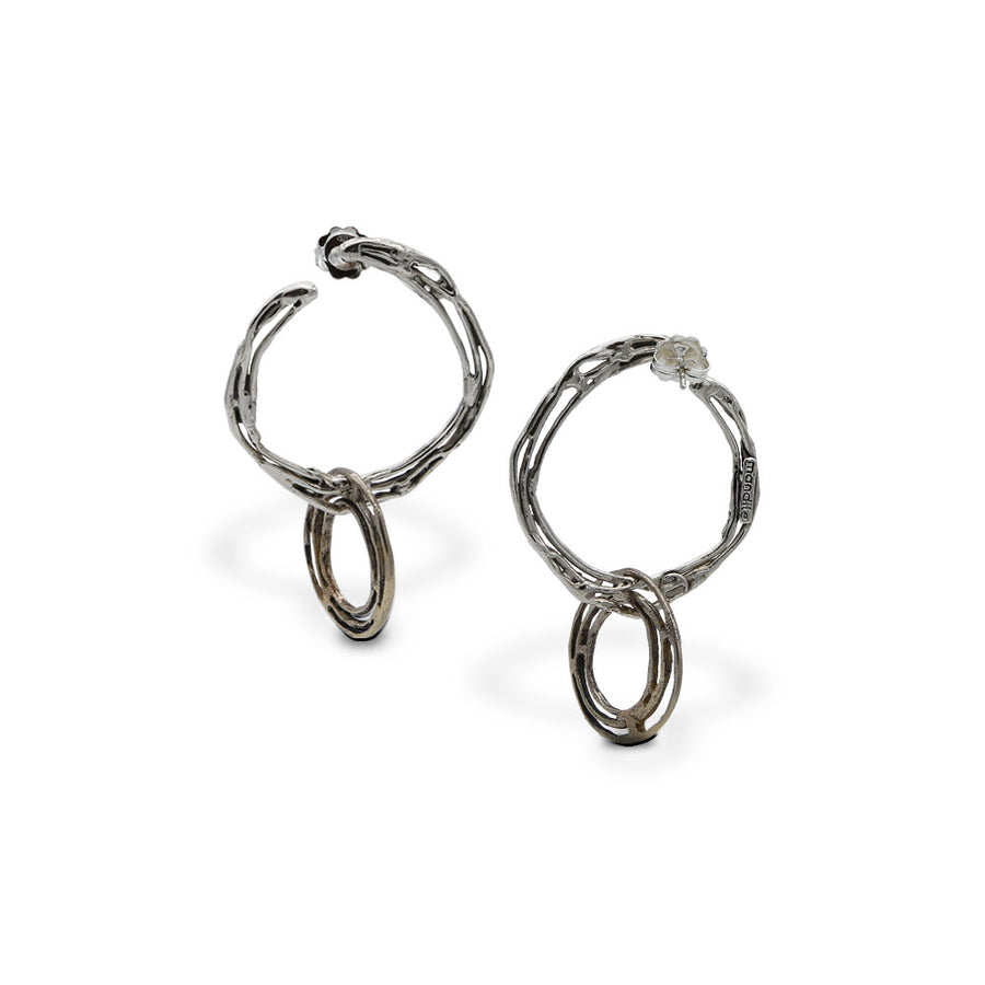 Orecchini pendenti cerchi argento 925 e bronzo - ORA048