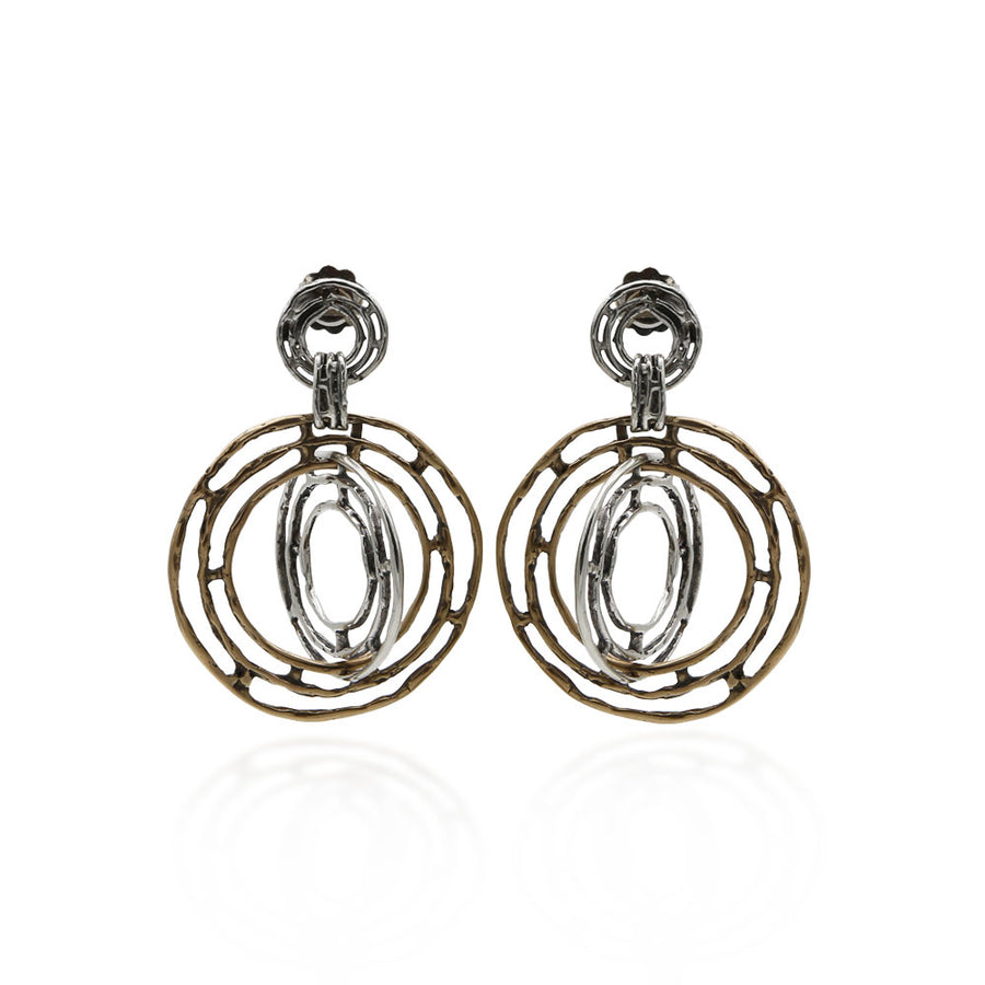 Orecchini pendenti cerchi argento 925 e bronzo - ORA065