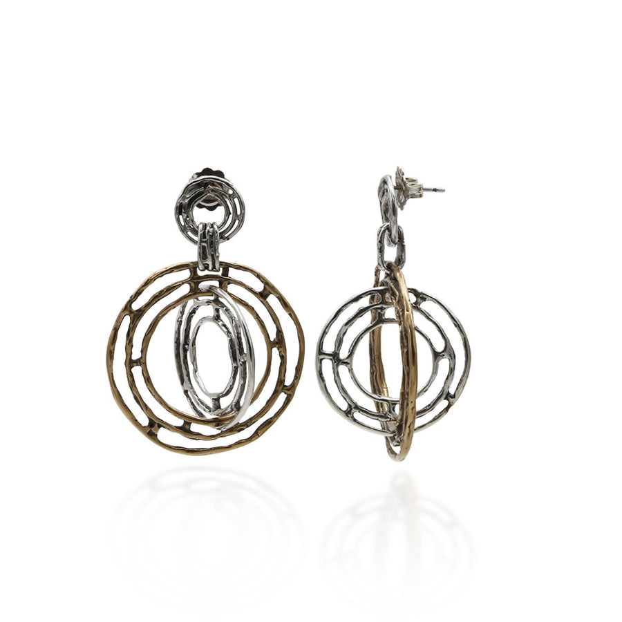 Orecchini pendenti cerchi argento 925 e bronzo - ORA065