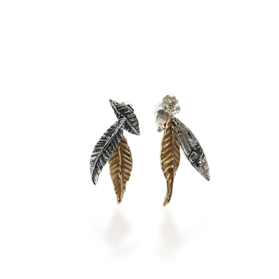 Orecchini pendenti Foglie lunghe argento 925 e bronzo - ORA066