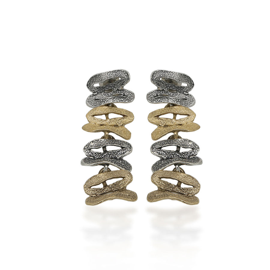 Orecchini pendenti Losanghe  quattro elementi argento 925 e bronzo - ORA076c