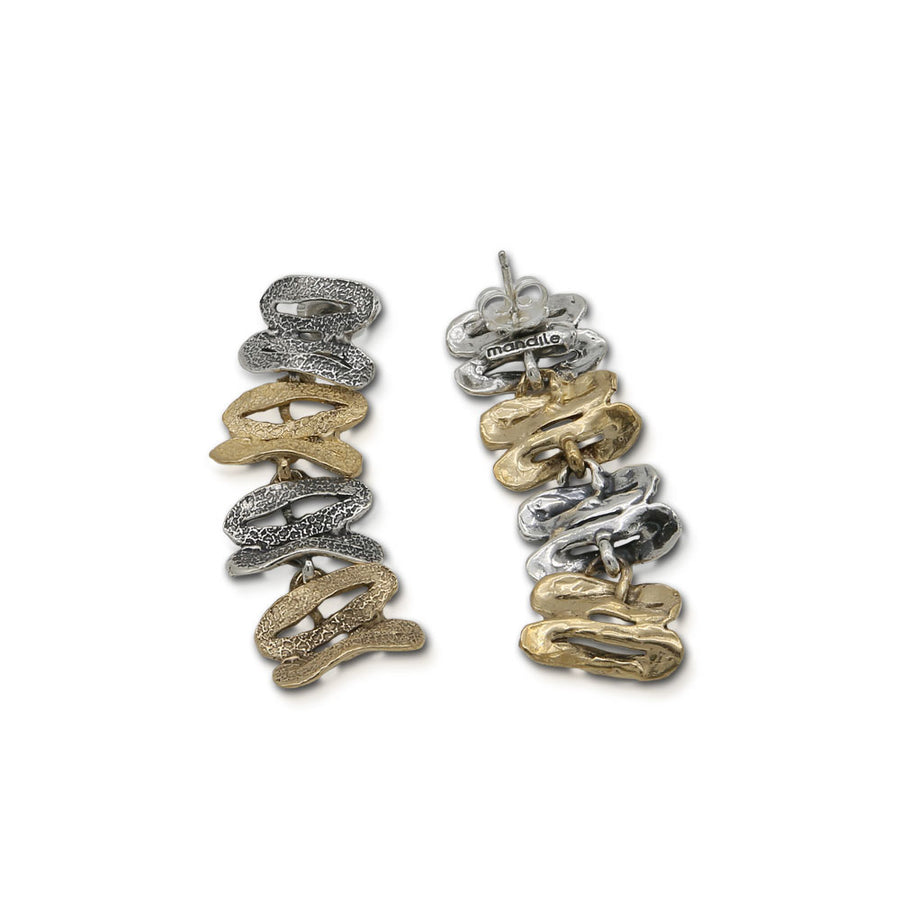 Orecchini pendenti Losanghe  quattro elementi argento 925 e bronzo - ORA076c