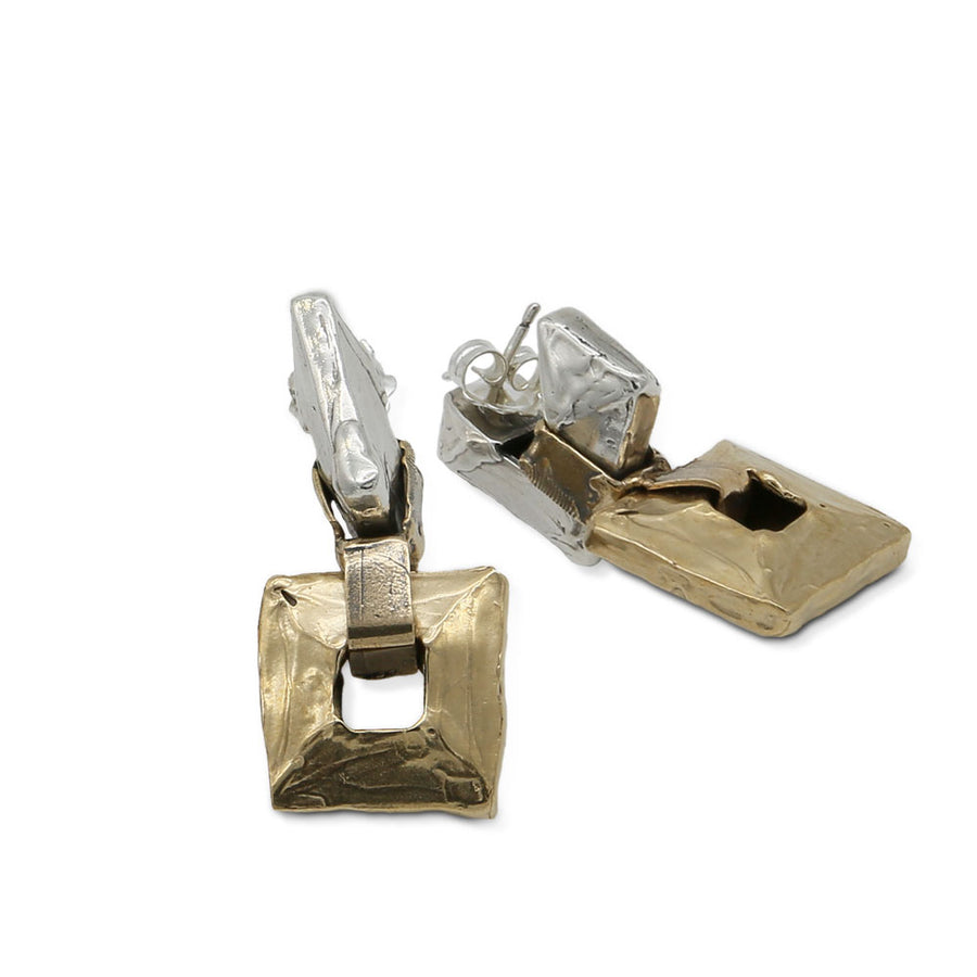 Orecchini pendenti Quadrati argento 925 e bronzo - ORA089b