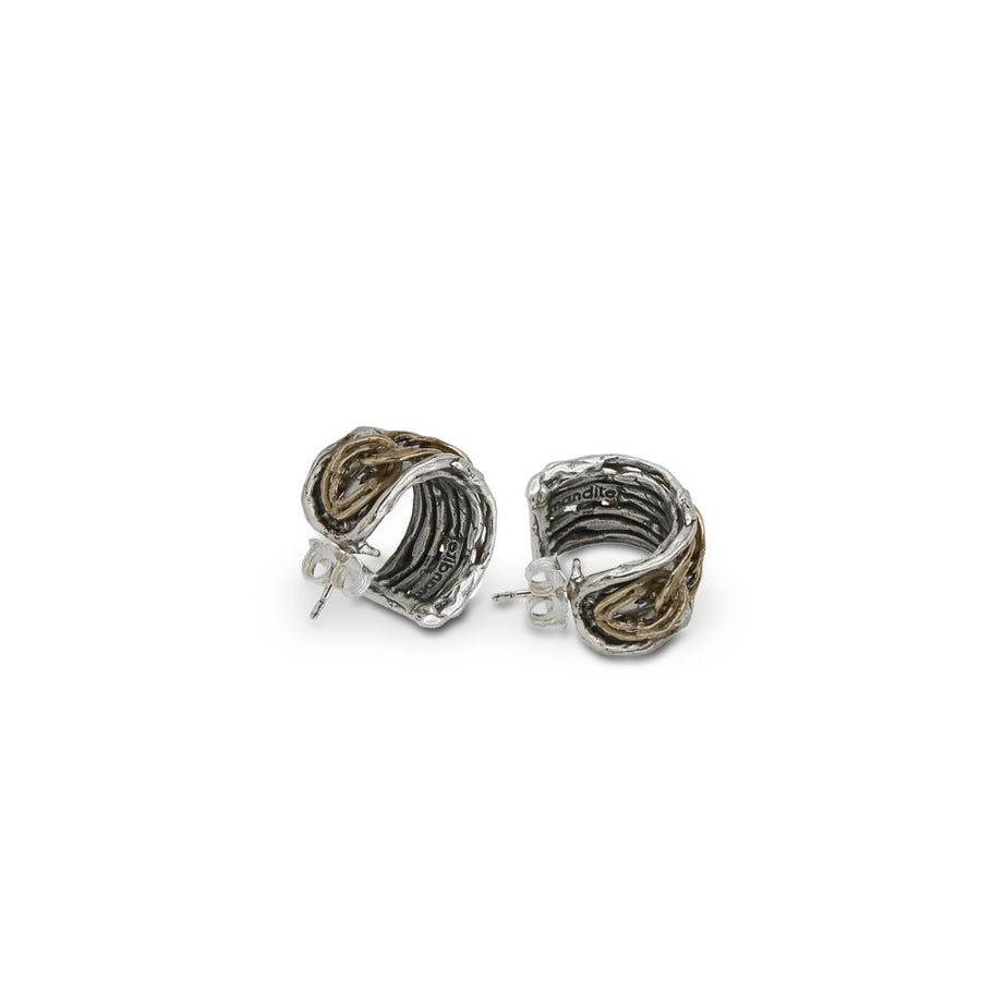 Orecchini a lobo semicerchio  argento 925 e catena gourmette bronzo -  ORA074