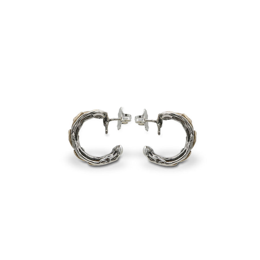 Orecchini a lobo semicerchio  argento 925 e catena gourmette bronzo -  ORA074